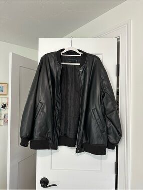 Oversized Leather Bomber Jacket